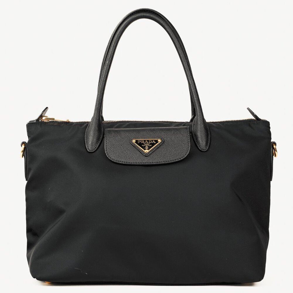 Prada Tessuto Nylon Saffiano Black Tote Bag